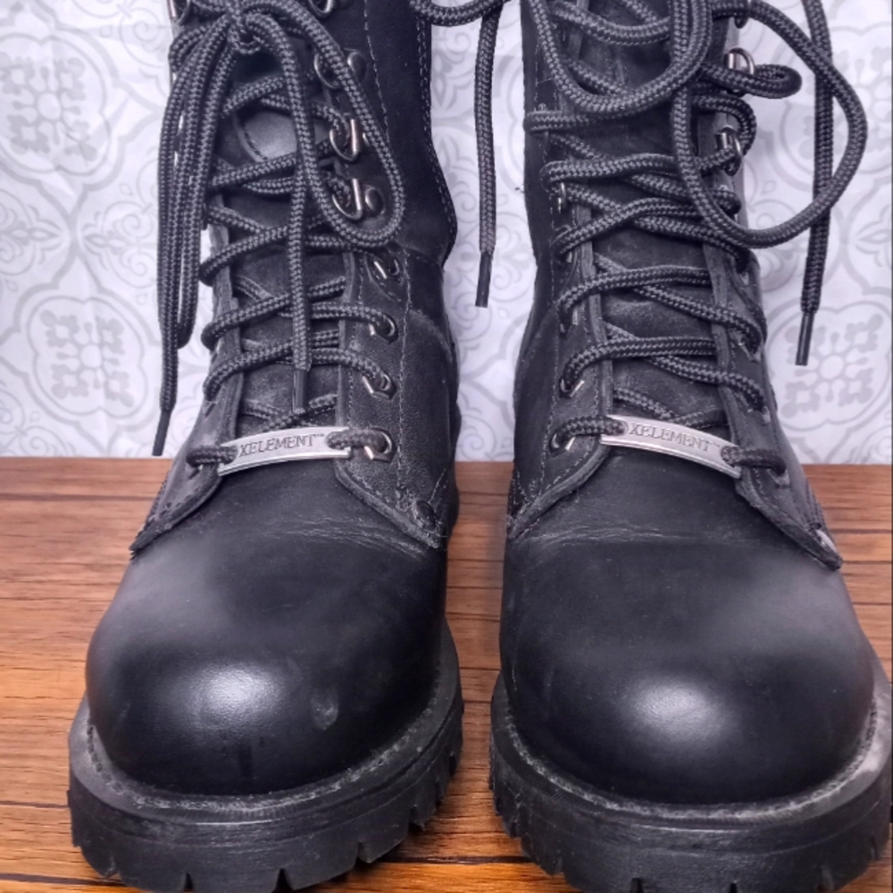 Xelement Black Leather Biker Moto Combat Boots
